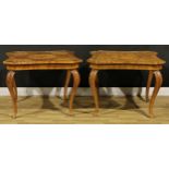 A pair of 19th century Italian Sorrento marquetry centre tables, each incurve canted square top
