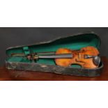 A violin, the two-piece maple back 35.5cm long excluding button, paper label printed Copy of Gio