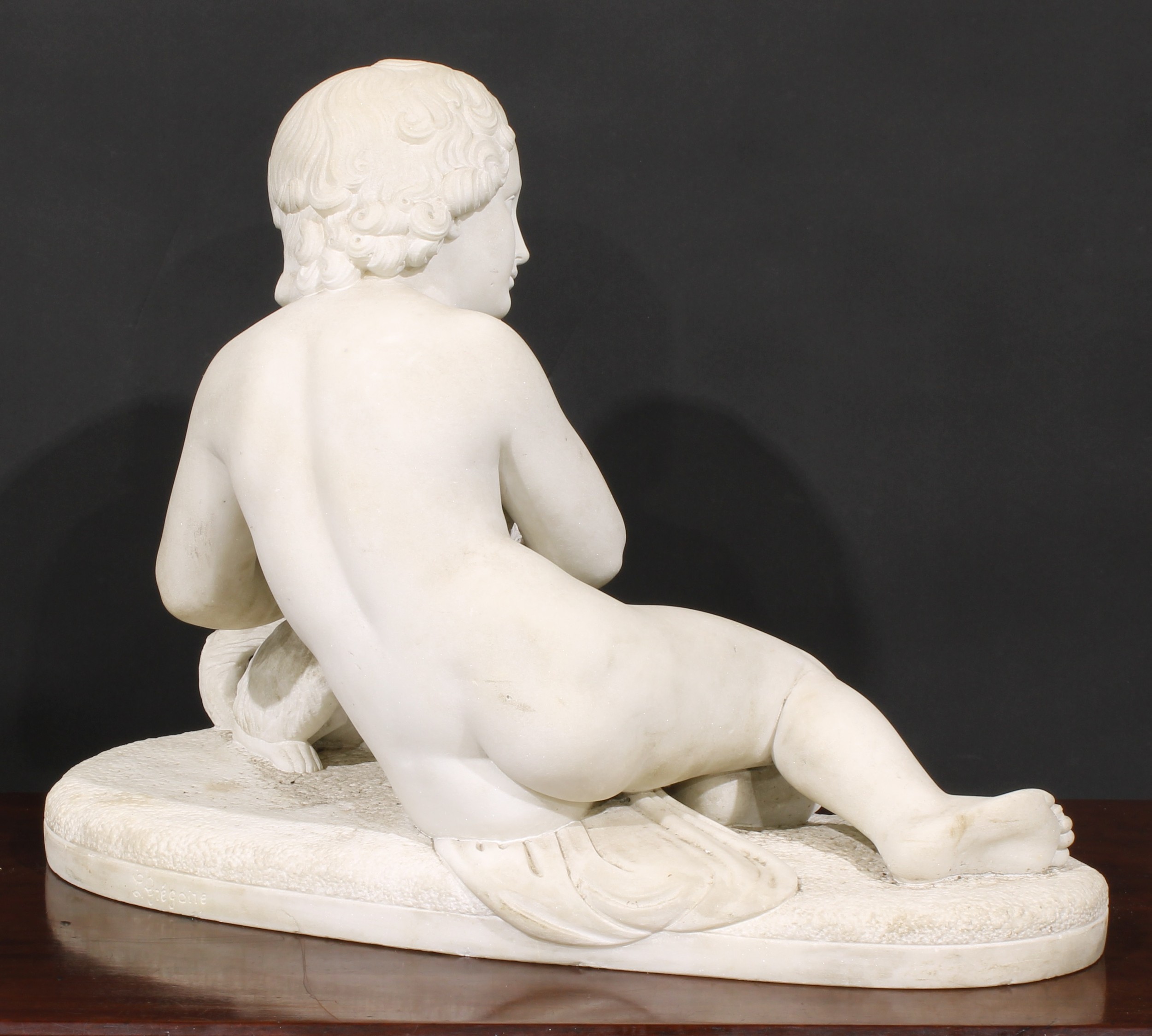 P Gregoire (19th century), a Carrara marble, Best Friends, signed, 59cm wide - Image 3 of 4