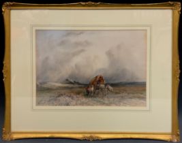 Frederick William Hattersley (1859-1942) - Gypsy Caravan on the high moor, signed, watercolour, 24cm