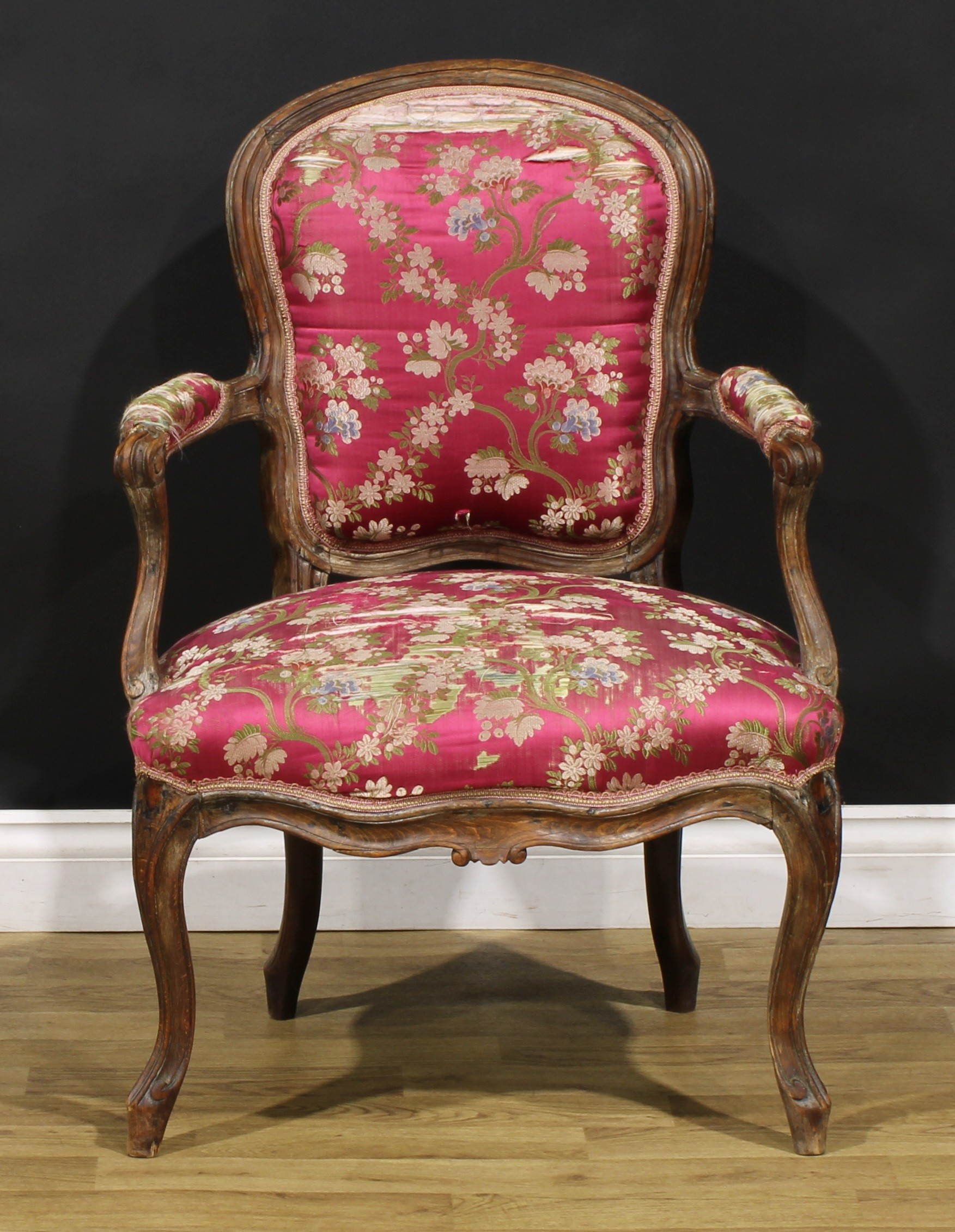 A pair of 19th century French Louis XV Revival beech fauteuil à la reine elbow chairs, 86cm high, - Image 6 of 9