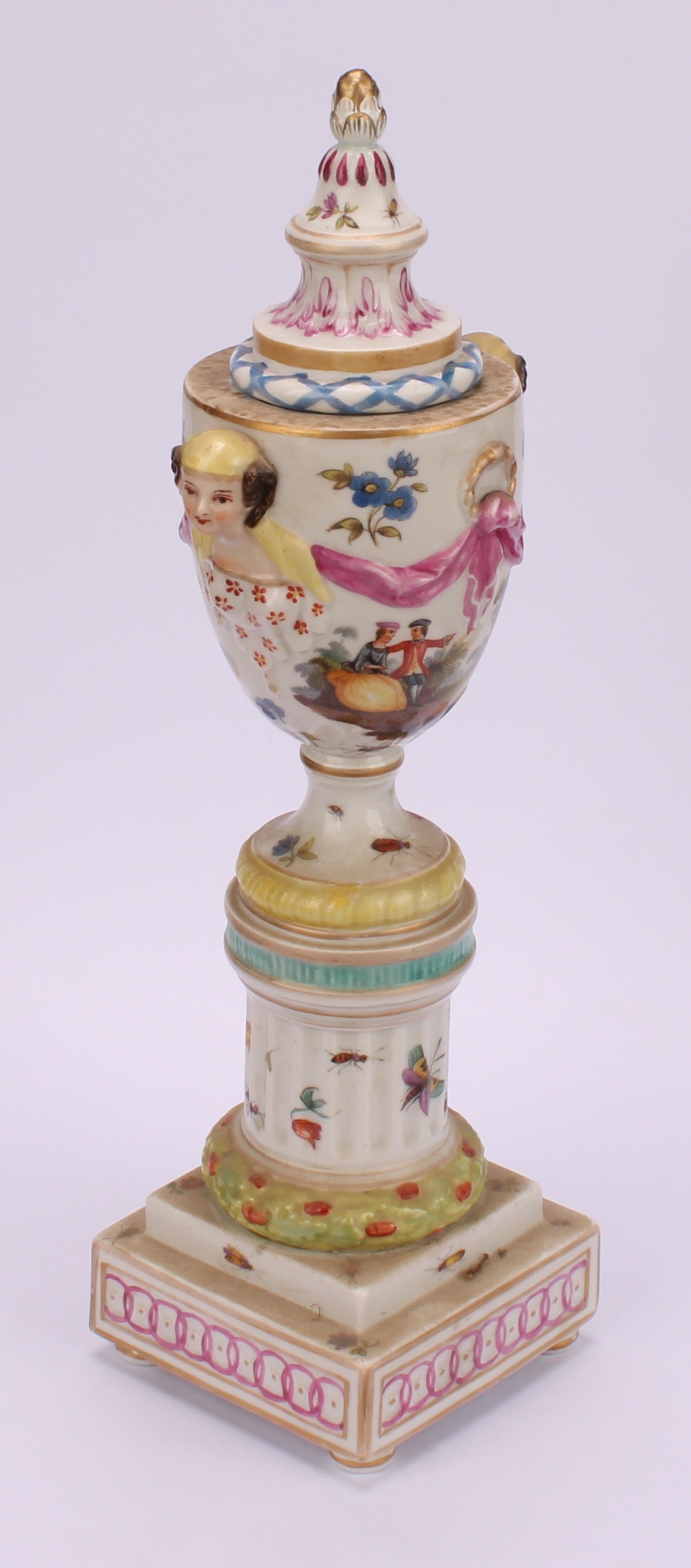 A pair of Berlin porcelain cassolettes, each as a pedestal urn on column support, stepped square - Image 9 of 10