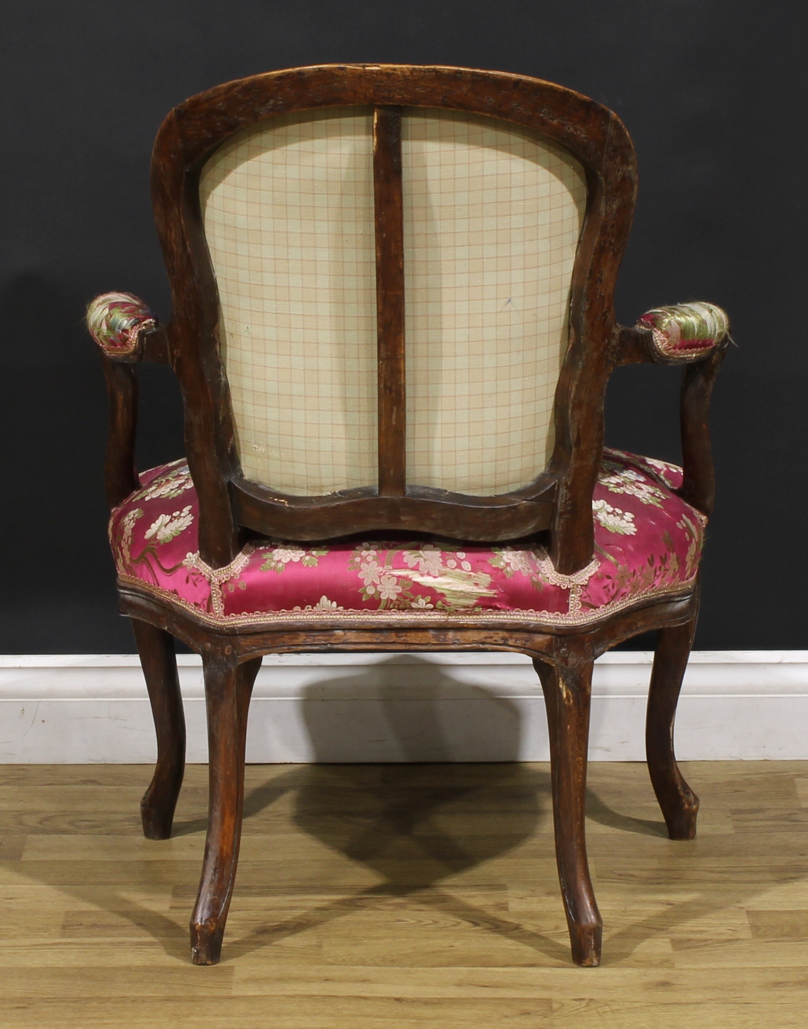 A pair of 19th century French Louis XV Revival beech fauteuil à la reine elbow chairs, 86cm high, - Image 5 of 9