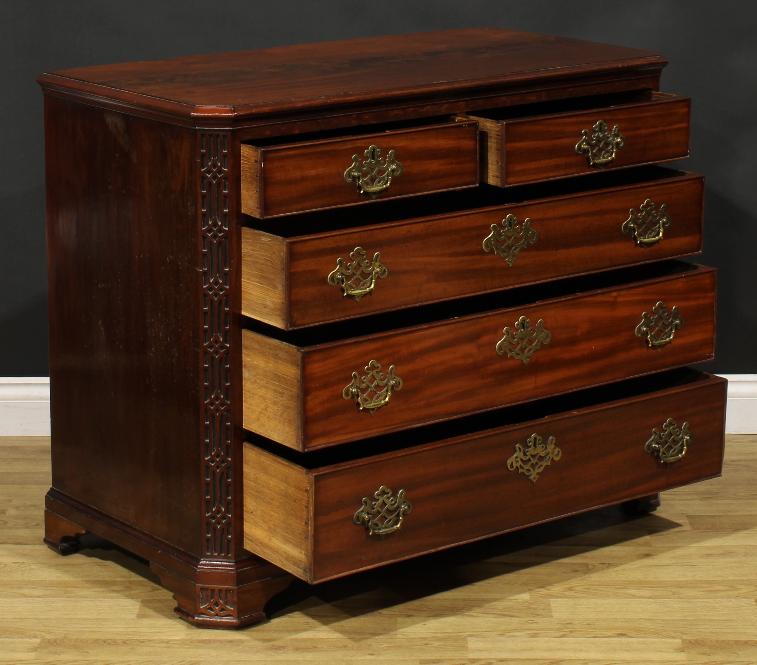 A 19th century Chippendale Revival chest, canted rectangular top above two short and three long - Image 3 of 5