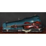 A German violin, the two-piece back 35.5cm long excluding button, paper label printed Copy of