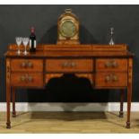 A Sheraton Revival satinwood banded mahogany and marquetry serpentine serving table or sideboard,