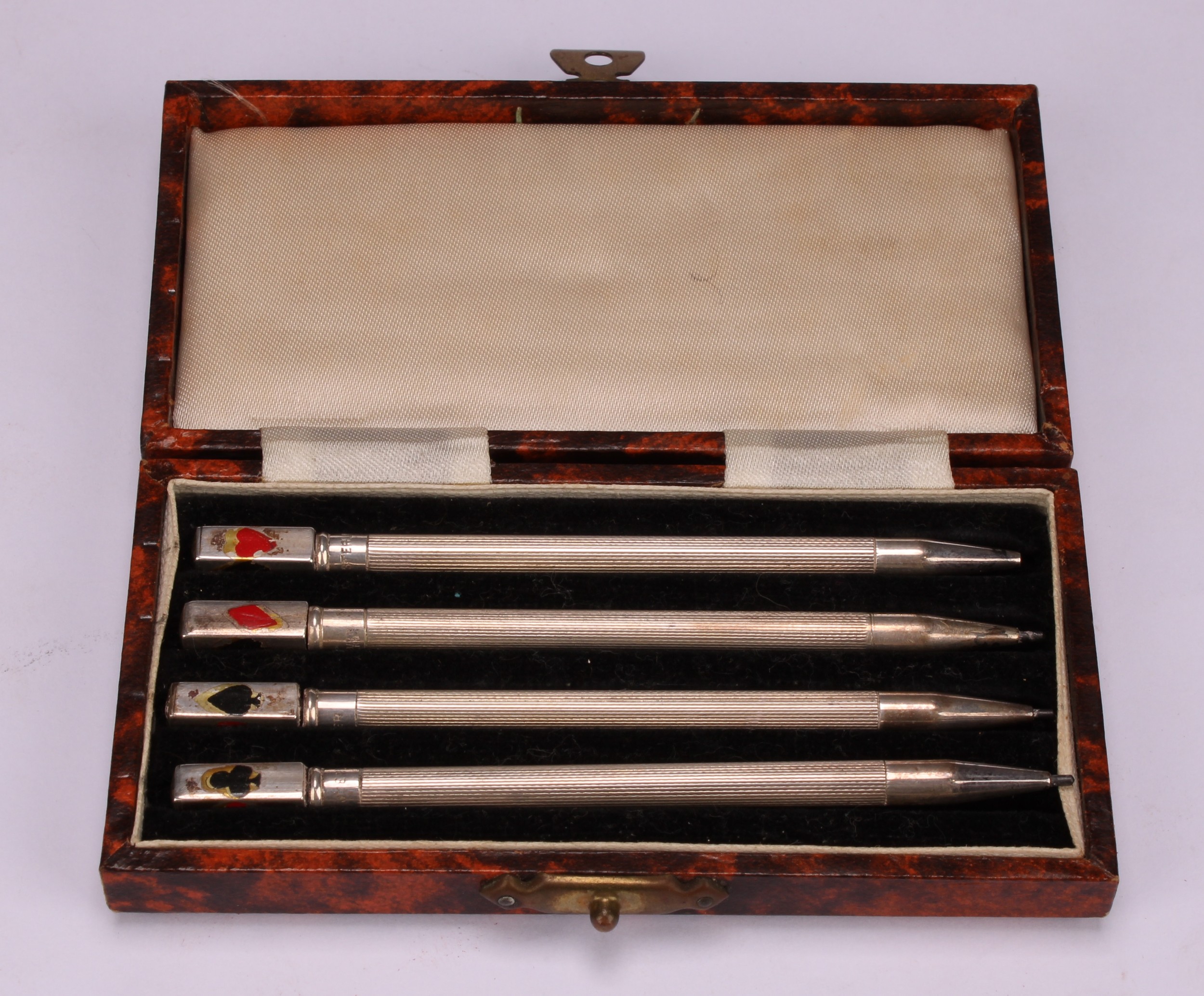 A set of four sterling silver propelling pencils/bridge scoring markers, rectangular finials applied - Image 3 of 3