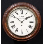 A late 19th century oak school or railway type timepiece, 25.5cm clock dial inscribed Cope,