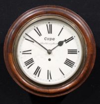 A late 19th century oak school or railway type timepiece, 25.5cm clock dial inscribed Cope,