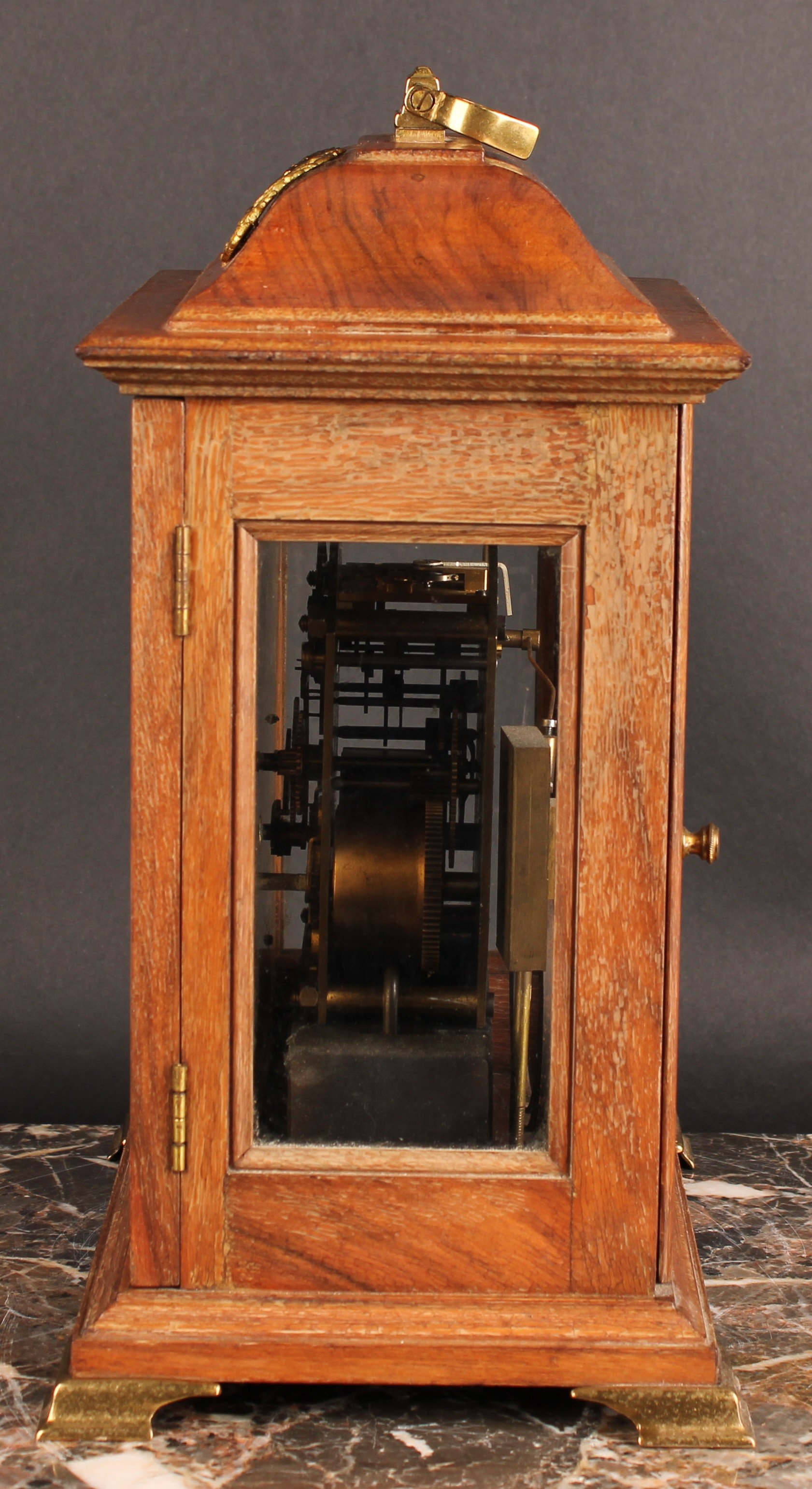 An early to mid 20th century walnut bracket-form mantel clock, 17.5cm brass dial with silvered - Image 5 of 5