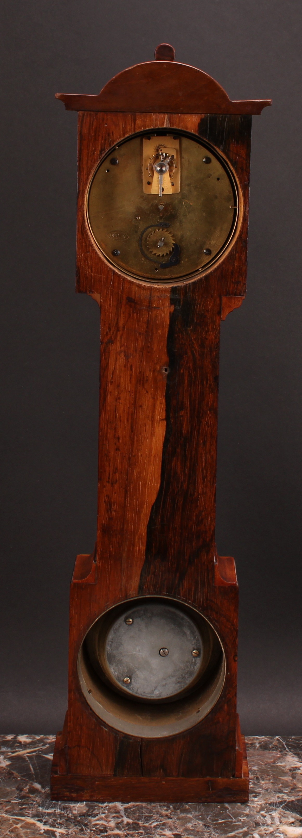 A late Victorian rosewood and marquetry novelty library weather station, as a miniature longcase - Image 3 of 3