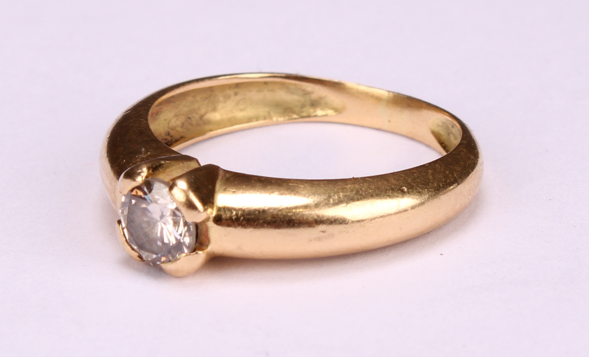 A diamond solitaire ring, round brilliant cut diamond appro 0.35ct, unmarked yellow gold shank, size - Image 3 of 4