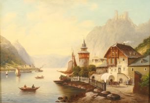 Continental School (19th century) On The Rhine, Bacharach, indistinctly signed, oil on canvas,