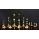 A pair of large Victorian brass baluster candlesticks, canted square bases, 41cm high, c.1880;