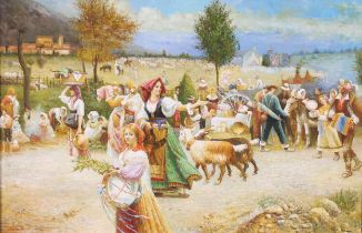 H. Morgan (20th century) Gypsy Fair, signed, oil on board, 59.5cm x 90cm