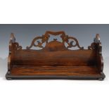 A William IV rosewood rectangular book carrier, double-sided, pierced and shaped end supports and