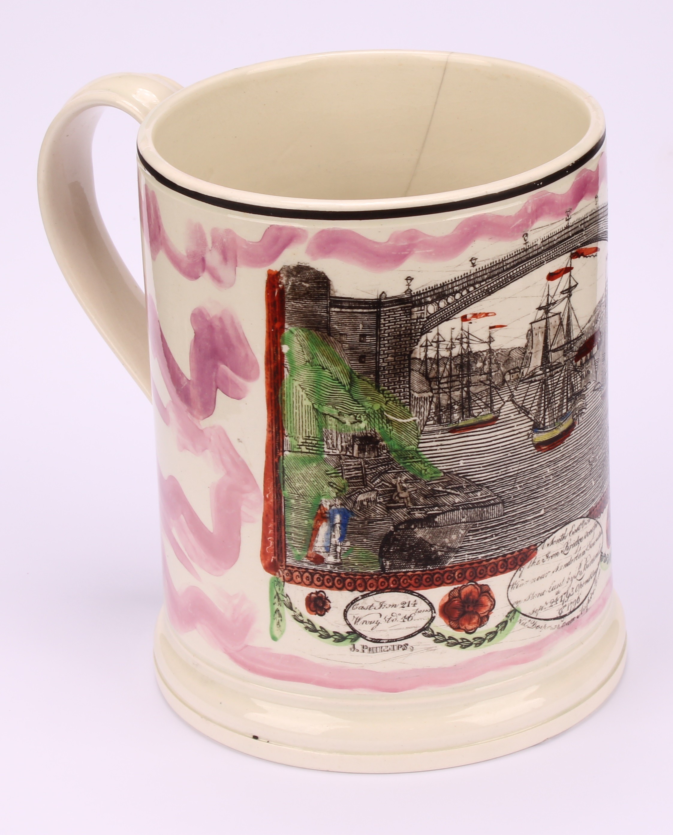A Sunderland lustre frog mug, J Phillips, Hilton Pottery, printed in monochrome, picked out in - Bild 4 aus 5