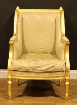 A Louis XVI Revival giltwood armchair, by or retailed by W.F. Greenwood & Sons Ltd, 24 Stonegate,