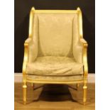 A Louis XVI Revival giltwood armchair, by or retailed by W.F. Greenwood & Sons Ltd, 24 Stonegate,