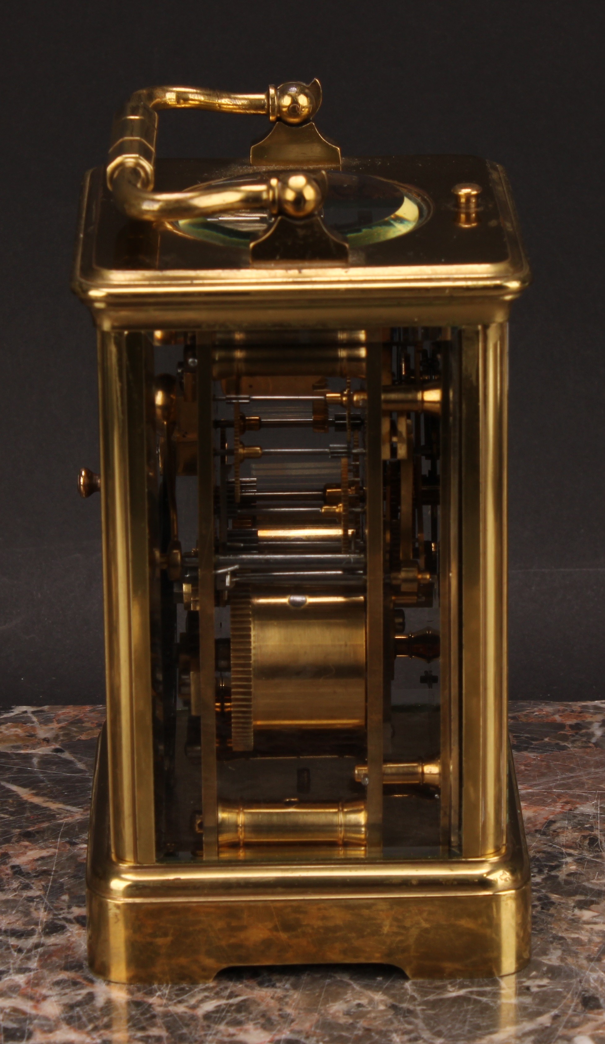 An early 20th century brass repeater carriage clock, 6cm enamel dial inscribed HAMILTON & INCHES - Image 3 of 6