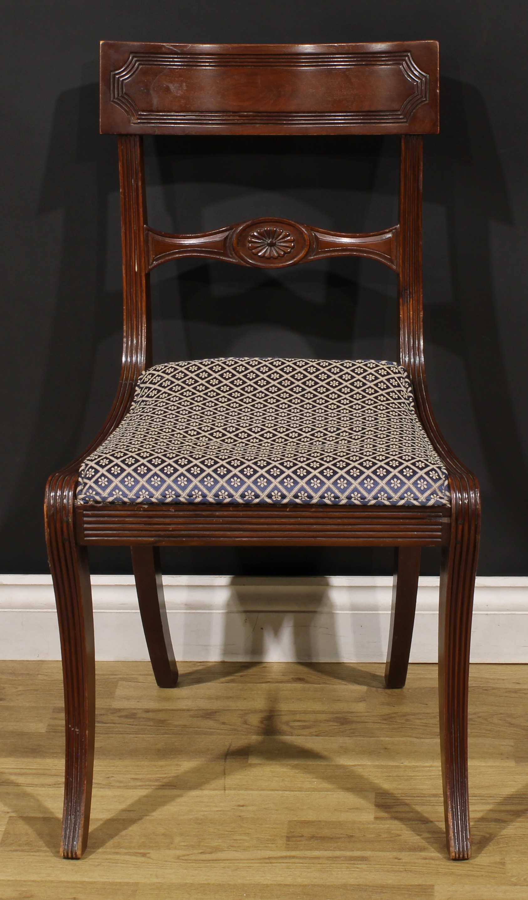 A set of ten Regency design mahogany bar-back dining chairs, comprising ten side chairs, reeded - Image 2 of 5