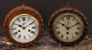 An early 20th century oak wall timepiece, 14.5cm clock dial inscribed Dent for Royal Exchange and 61