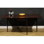A George III mahogany gateleg dining table, rectangular top with fall leaves, tapered square legs,
