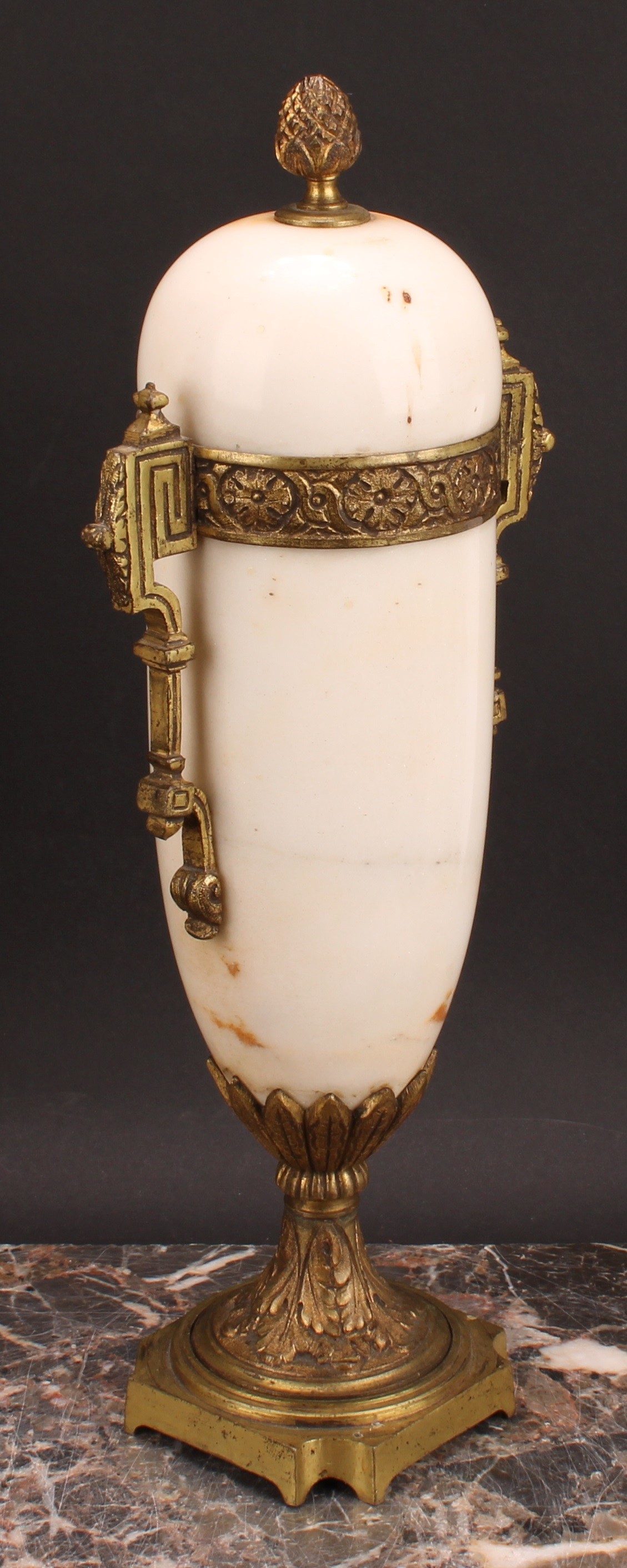 A pair of French gilt metal mounted marble mantel urns, 33cm high, first-half 20th century - Image 6 of 6