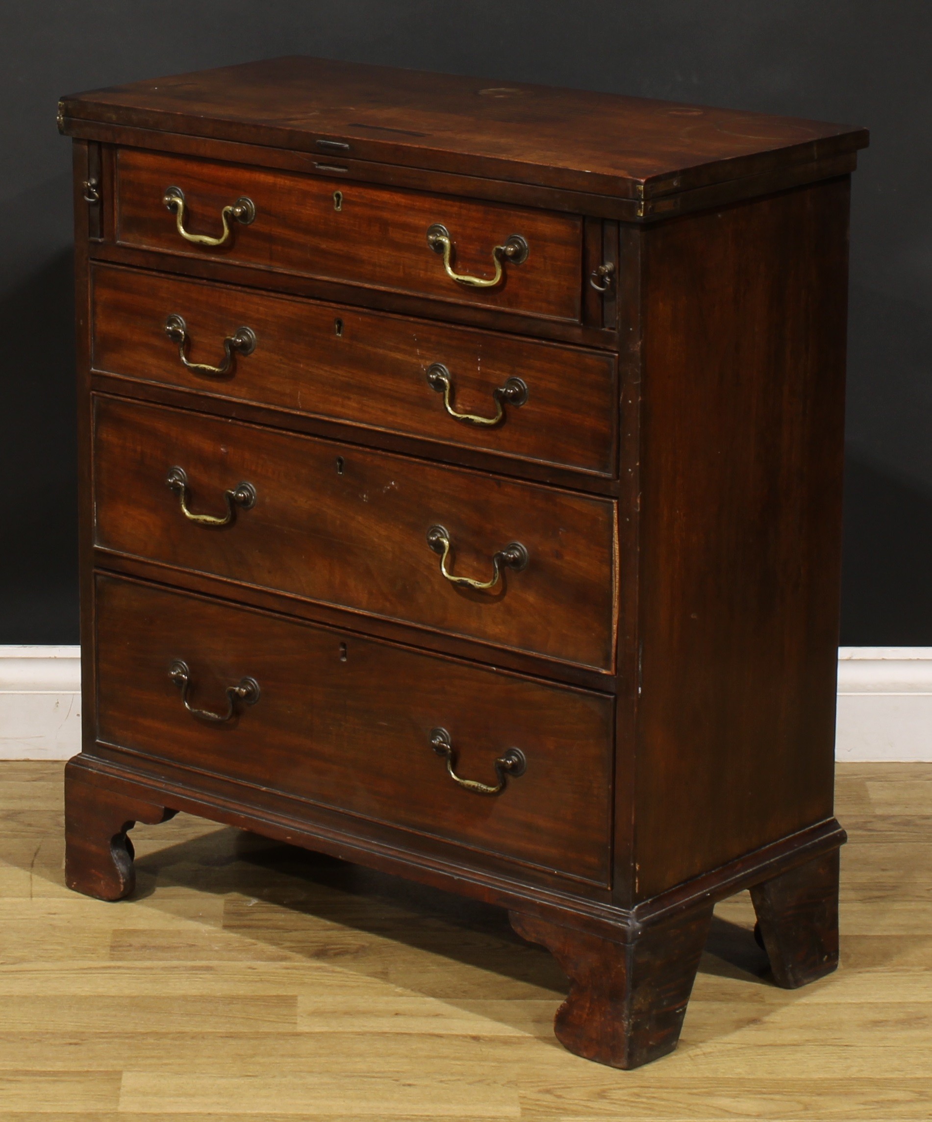 A 19th century mahogany bachelor’s chest, rectangular folding top above four long cockbeaded - Image 5 of 6