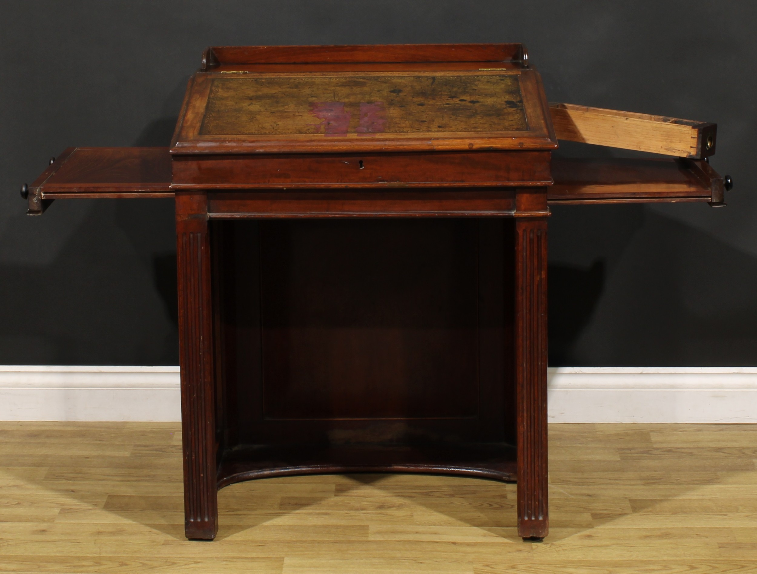 A 19th century mahogany architect’s or cartographer’s Davenport desk, hinged top with inset tooled - Image 2 of 6