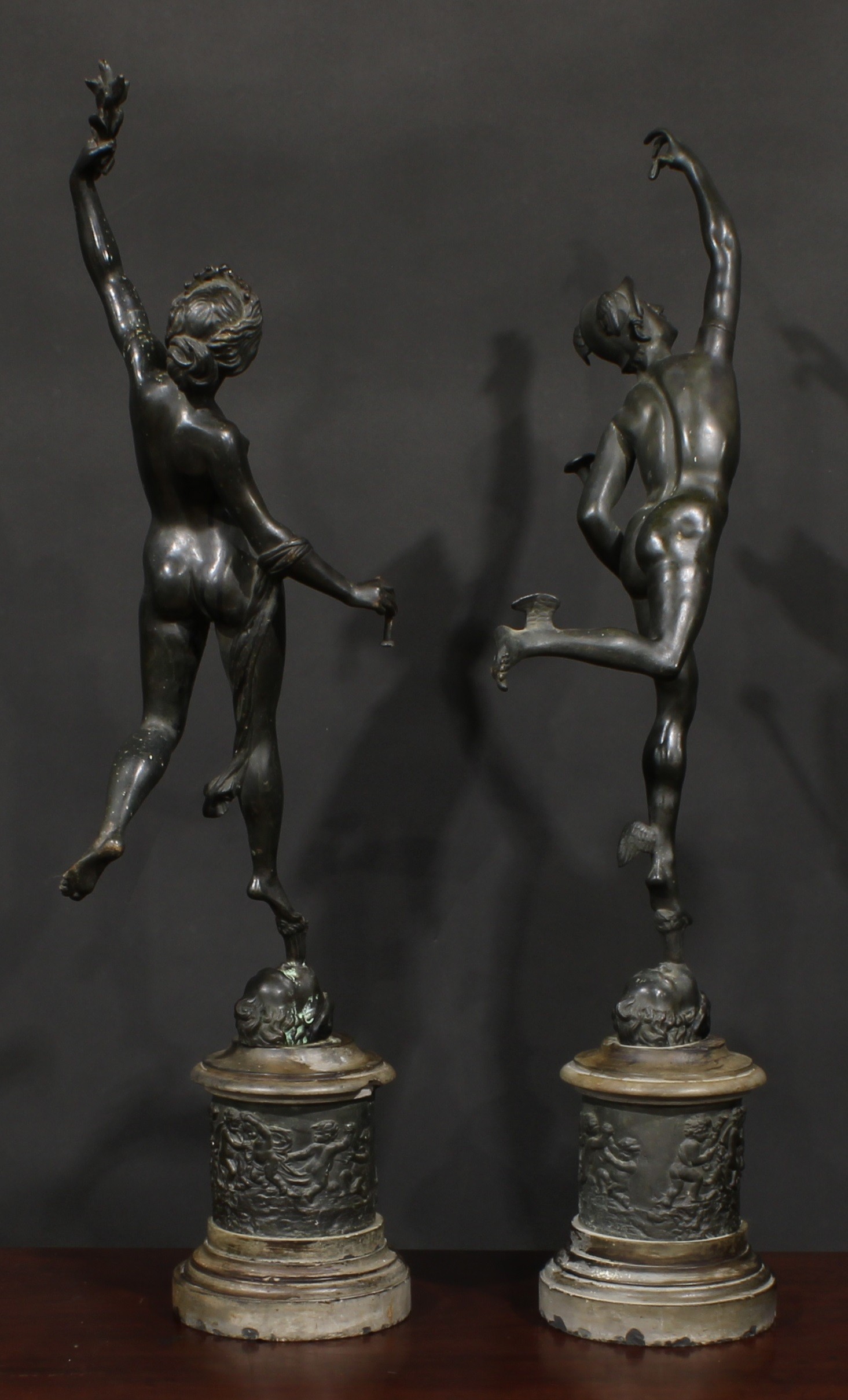 After Giambologna (19th century), a pair of dark patinated bronzes, Mercury and Fortuna, 87cm high - Image 3 of 3