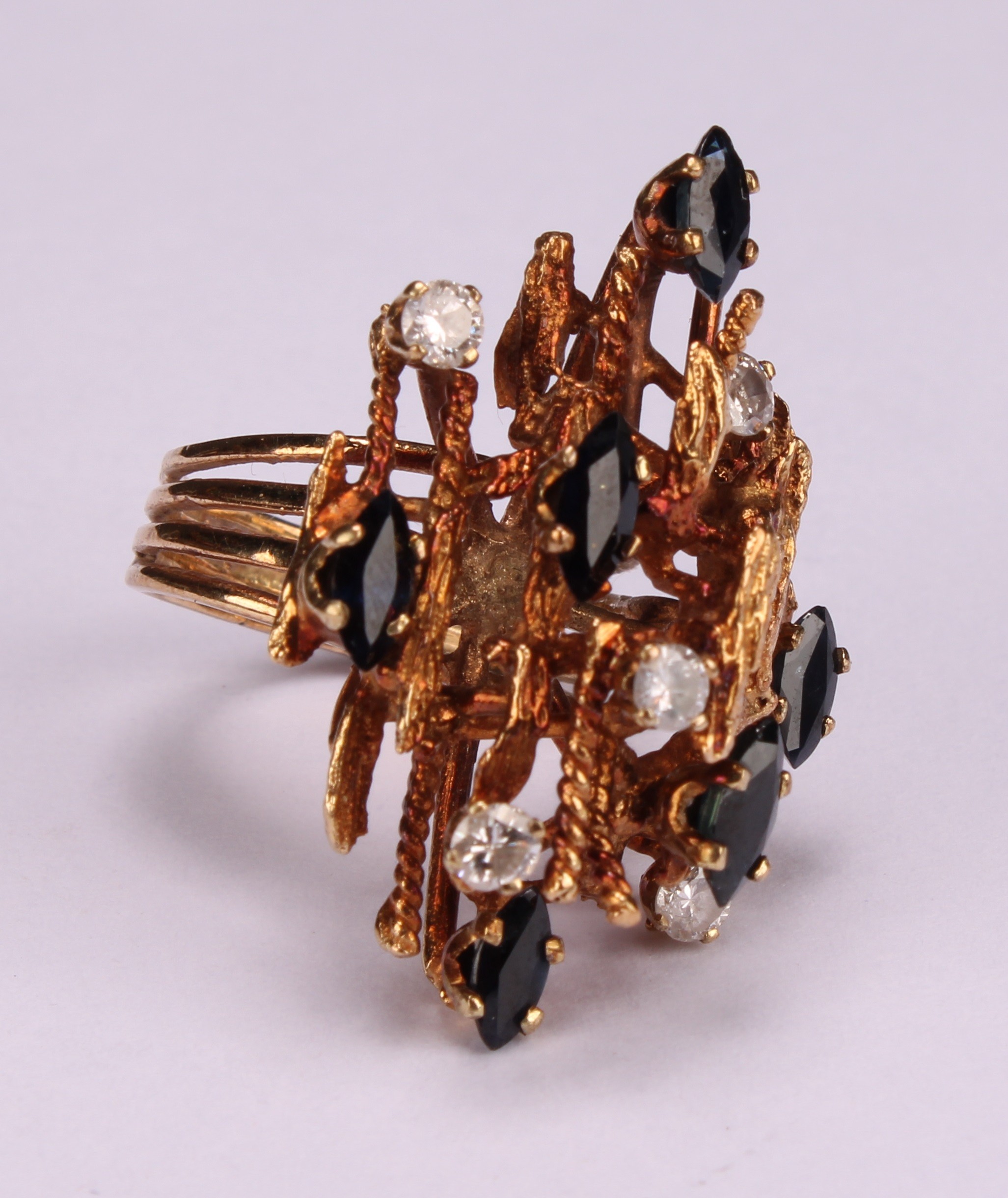 A mid 20th century modernist diamond and sapphire cluster ring, set with four round brilliant cut - Image 2 of 5