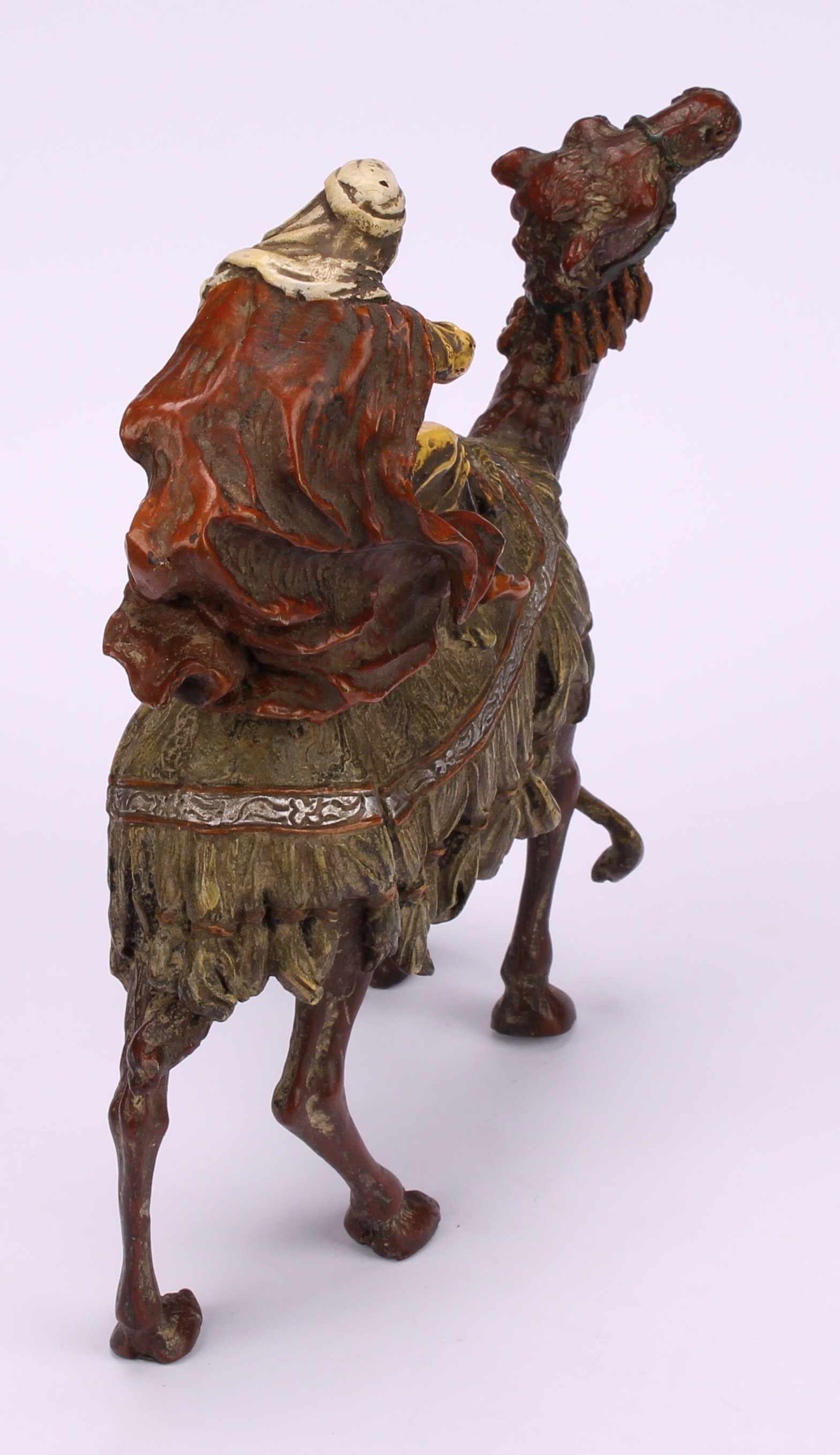 An Austrian cold painted bronze, in the manner of Bergman, of an Arab warrior on a camel, under - Image 5 of 5