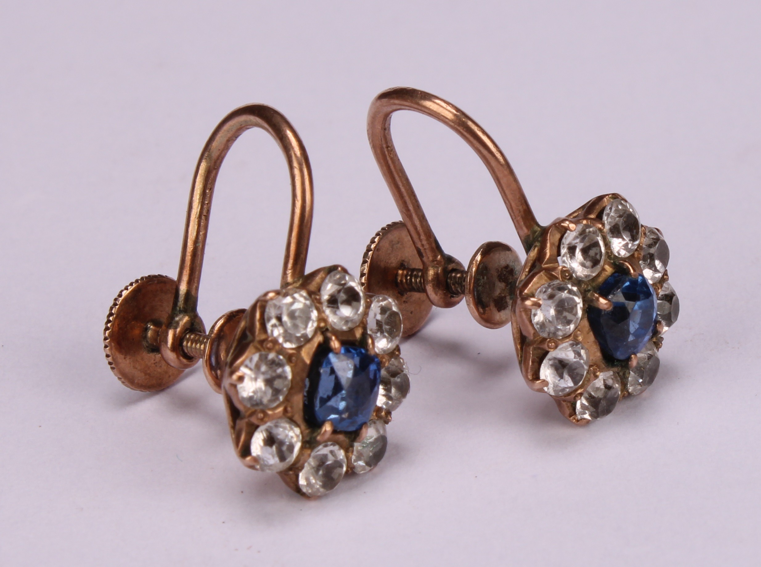 A pair of 19th century paste sapphire and diamond effect cluster earrings, rose and white mental - Image 3 of 5