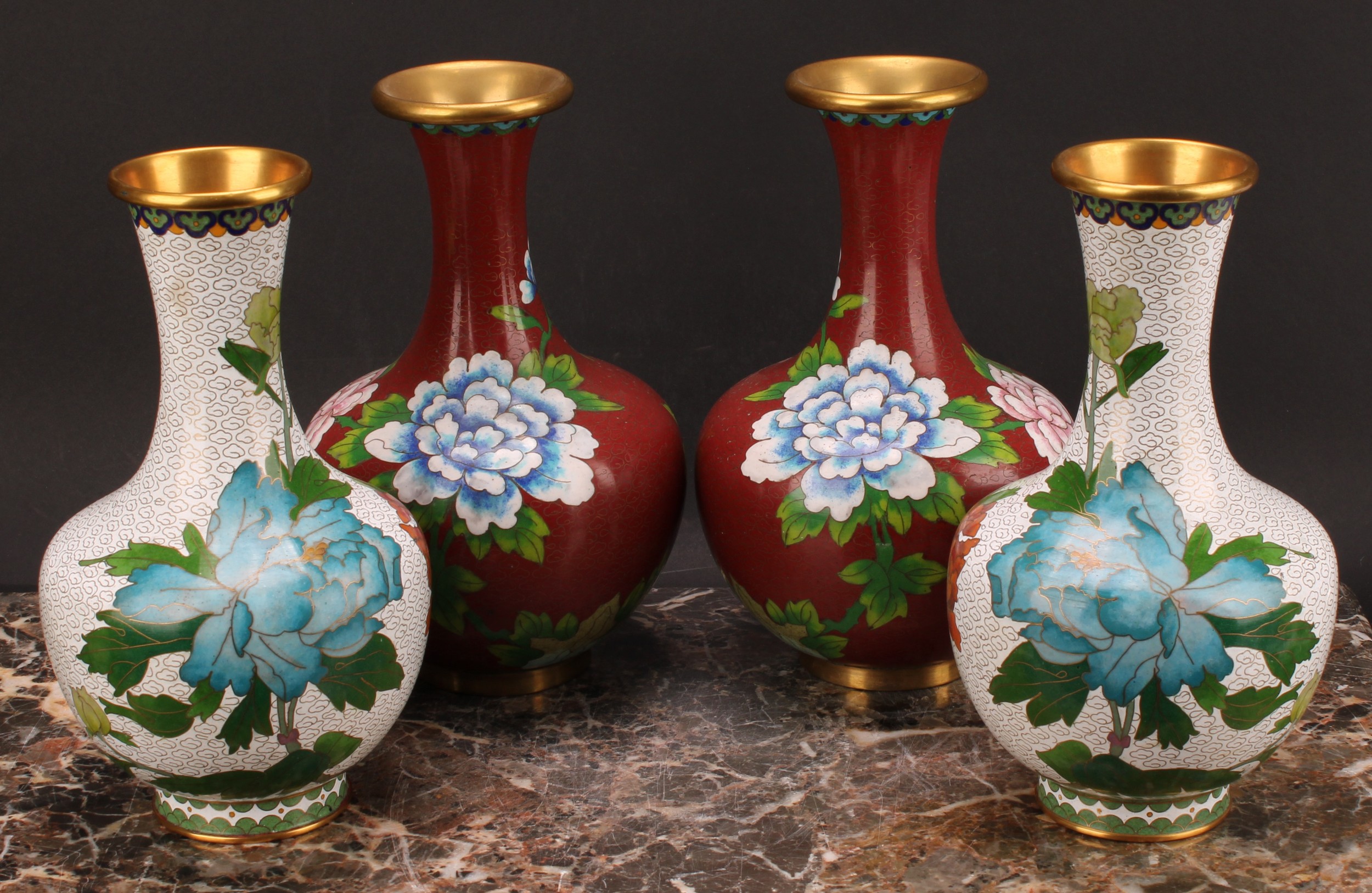 A pair of Chinese cloisonné enamel ovoid vases, 23cm high, 20th century; another pair, similar (4) - Image 2 of 6