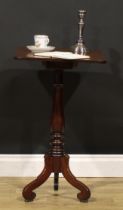 An early Victorian mahogany tripod occasional table, rounded rectangular tilting top, turned column,