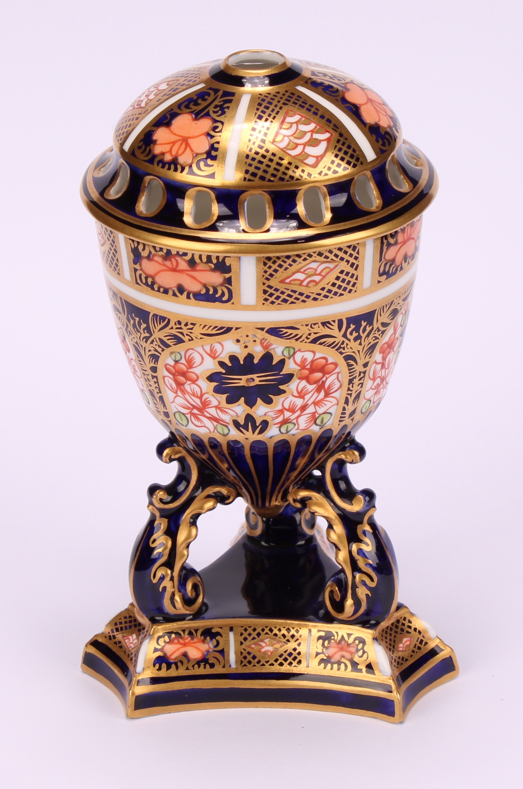 A pair of Royal Crown Derby 1128 Imari pattern egg shaped pedestal pot pourri jars and covers, - Image 3 of 12