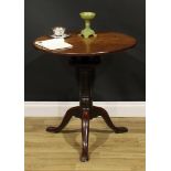 A George III mahogany birdcage tripod occasional table, one-piece circular tilting top, cannon