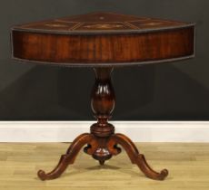 A 19th century French mahogany, walnut and marquetry quadrant rent table, the top with four