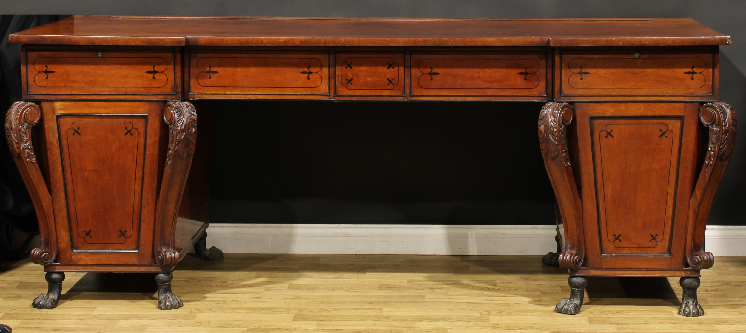 A substantial Regency mahogany twin pedestal sideboard or serving table, inverted break-centre - Image 2 of 2