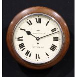 An early 20th century oak school or railway type timepiece, 29cm clock dial inscribed John Perry