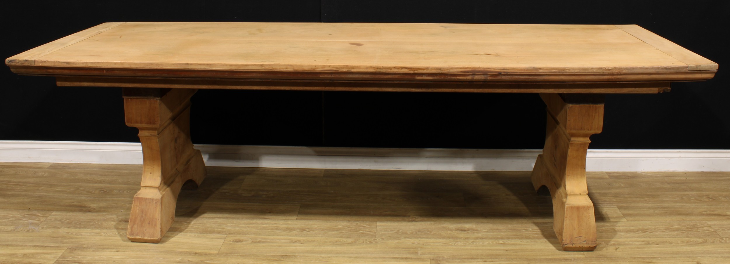 An early 20th century French Provincial walnut monastery refectory table, rectangular top, shaped - Image 2 of 2