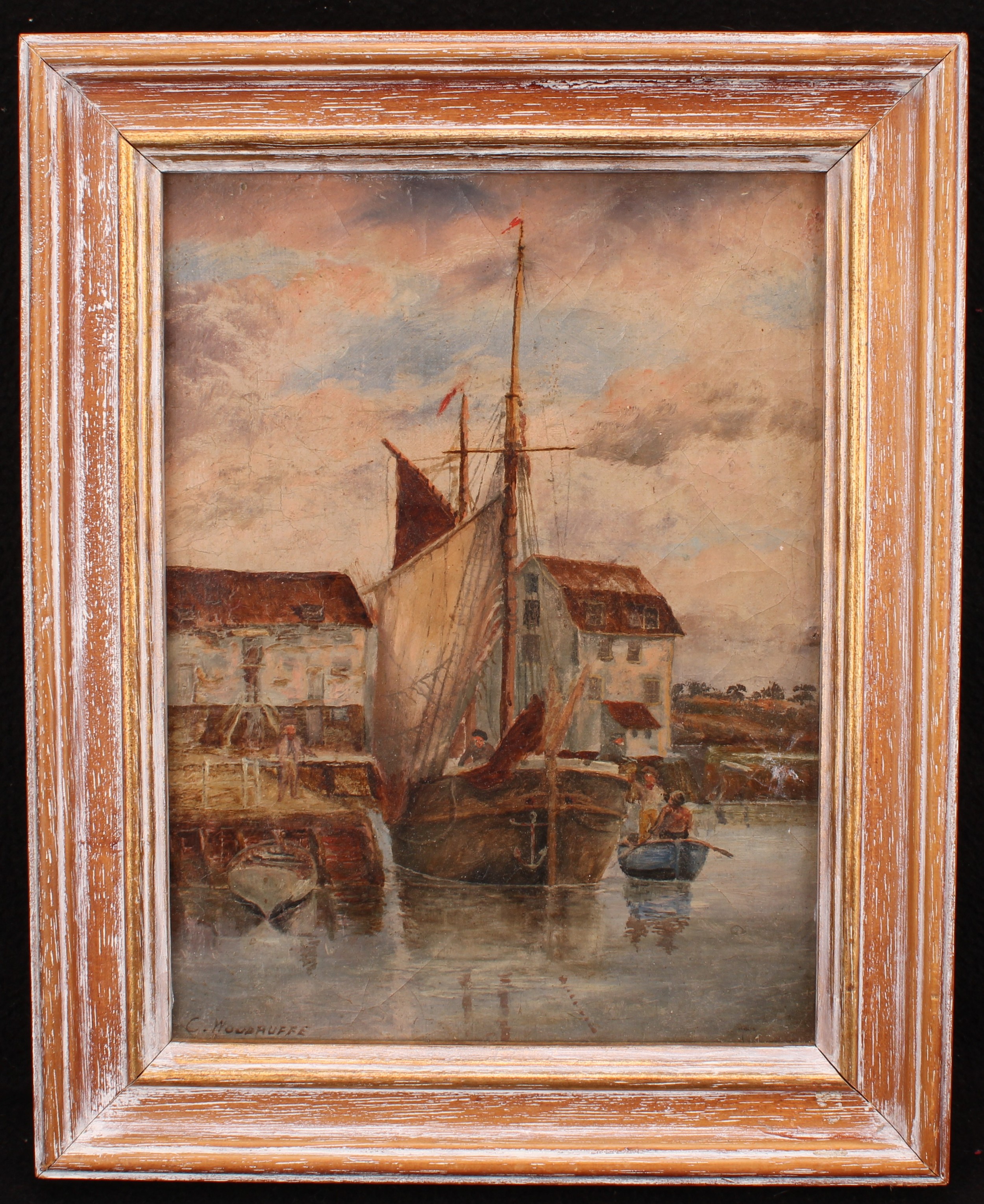 C. Woodruffe (19th century) Fishing Boat in Harbour, signed, oil on canvas, 26.5cm x 20cm - Image 2 of 4