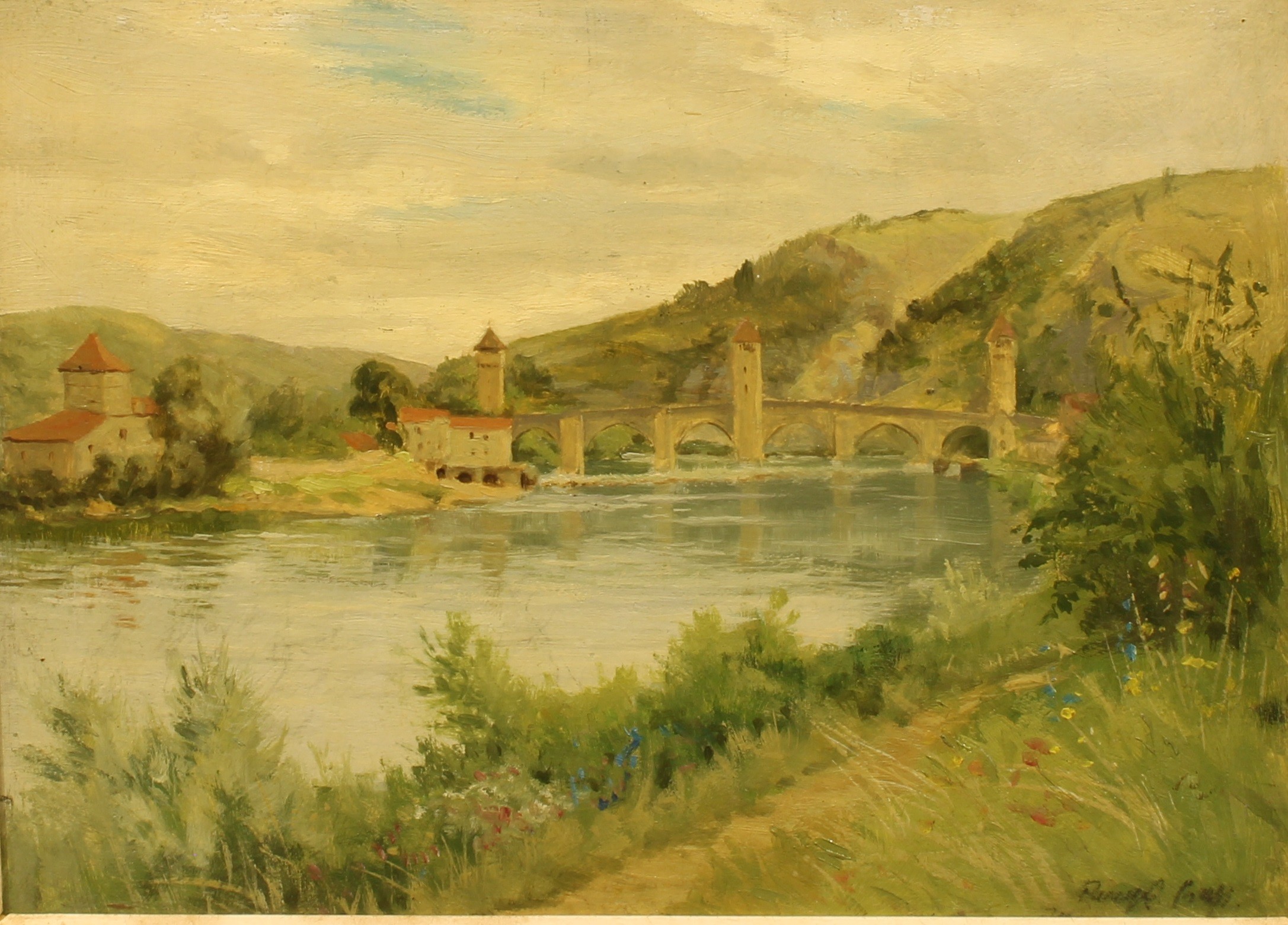 Percy R Craft (1856 - 1934) The Pont Valentre, Cahors signed, oil on board, 23cm x 32cm