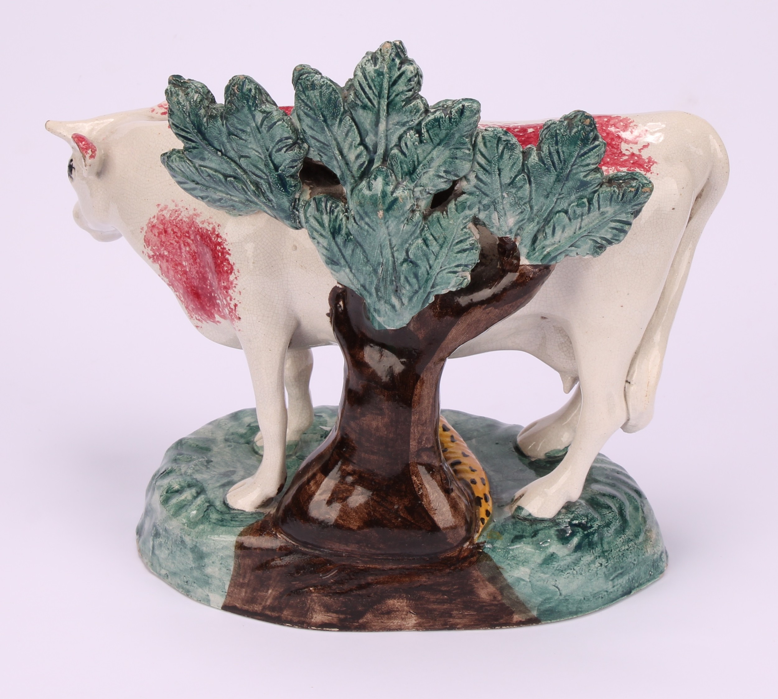 An early 19th Staffordshire spongeware cow creamer, as a dairy cow, 12cm; a 19th century - Image 11 of 11