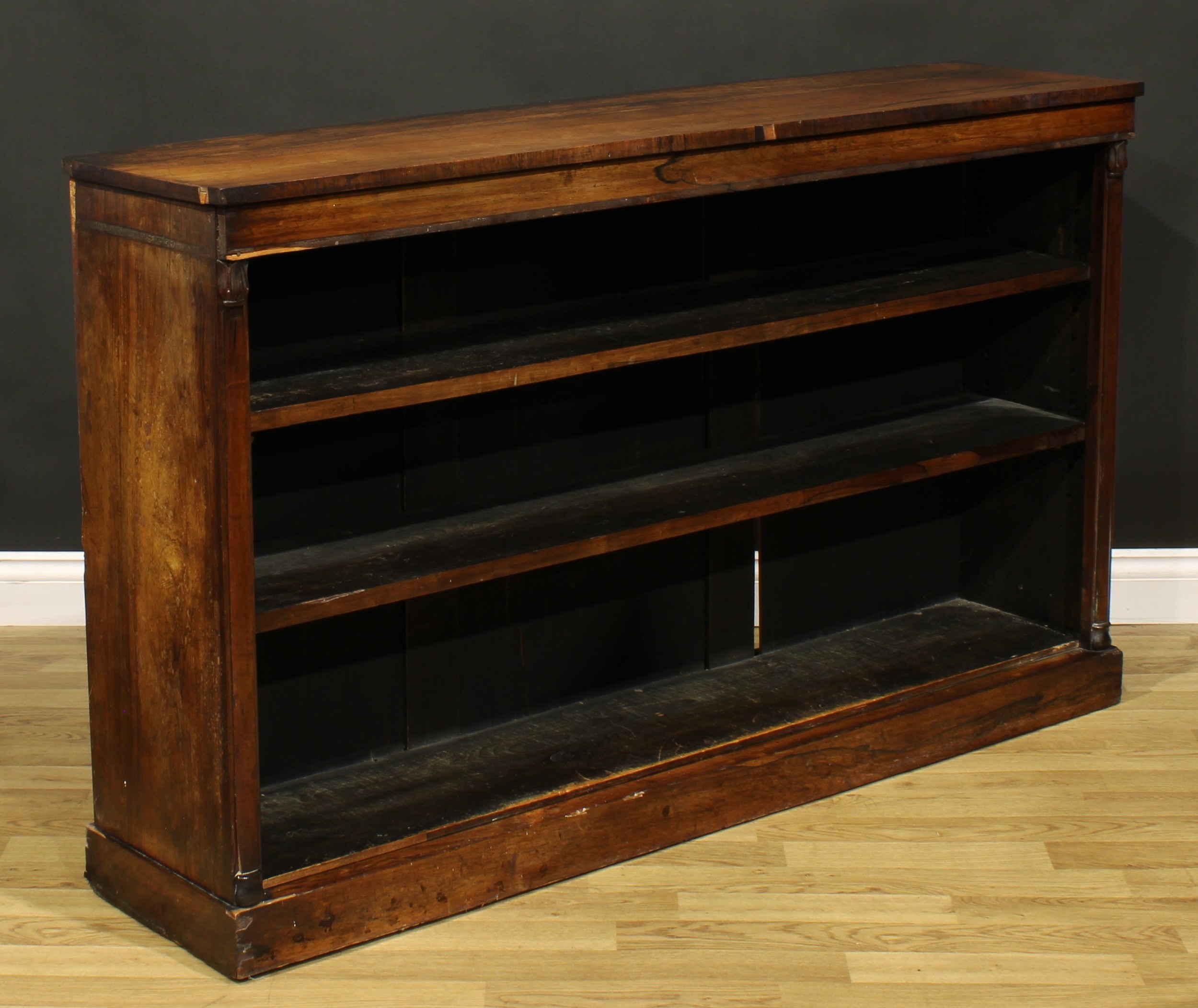 A William IV rosewood open bookcase, rectangular top above two adjustable shelves, flanked by - Image 3 of 4