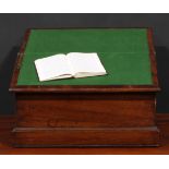 A George III mahogany table-top writing box, hinged cover with reading ledge, reciprocal drawer