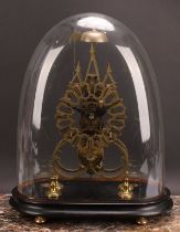 A Victorian Gothic Revival brass skeleton clock, 15cm silvered chapter ring inscribed with Roman