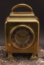 A 19th century brass table timepiece, 8.5cm silvered clock dial inscribed with Arabic numerals,