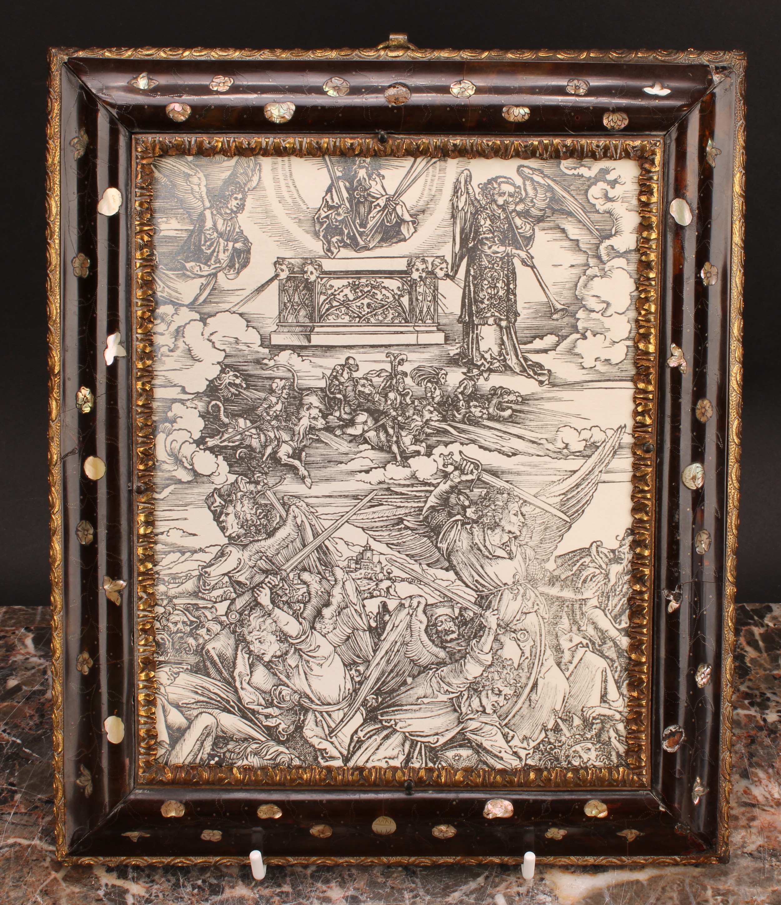 An 18th century Continental gilt metal mounted and mother of pearl marquetry cushion frame, 26.5cm x - Image 2 of 2
